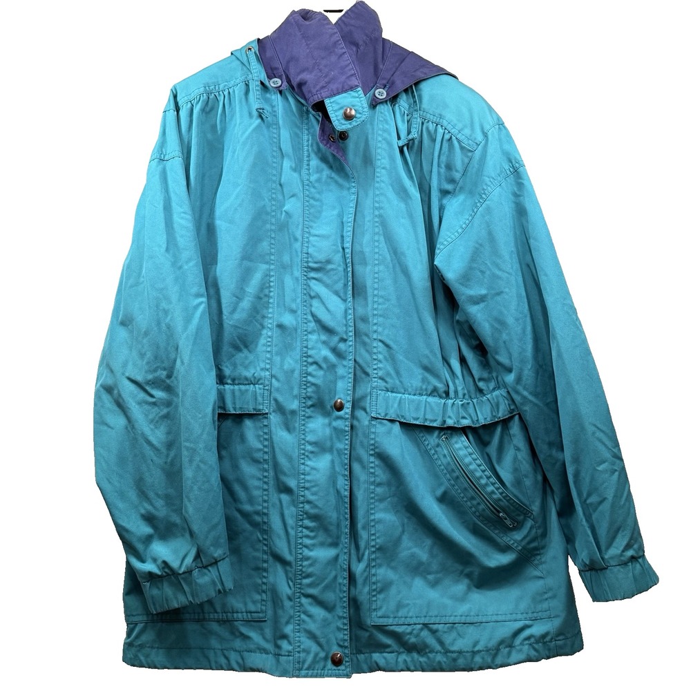 Vintage London Fog Jacket Women's Large Green Blue Retro 90s Zip Windbreaker Y2K